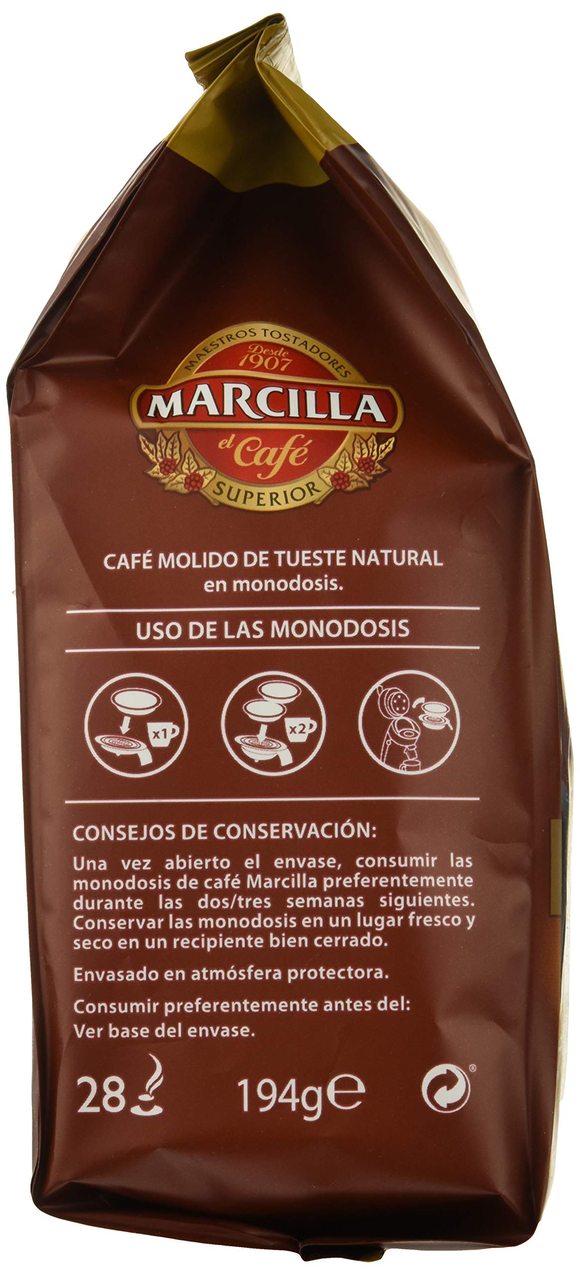 Marcilla Café Extra Fuerte para máquina Senseo - 5 paquetes de 28 monodosis (Total 140 monodosis) & Gran Aroma Descafeinado - [Pack de 5]