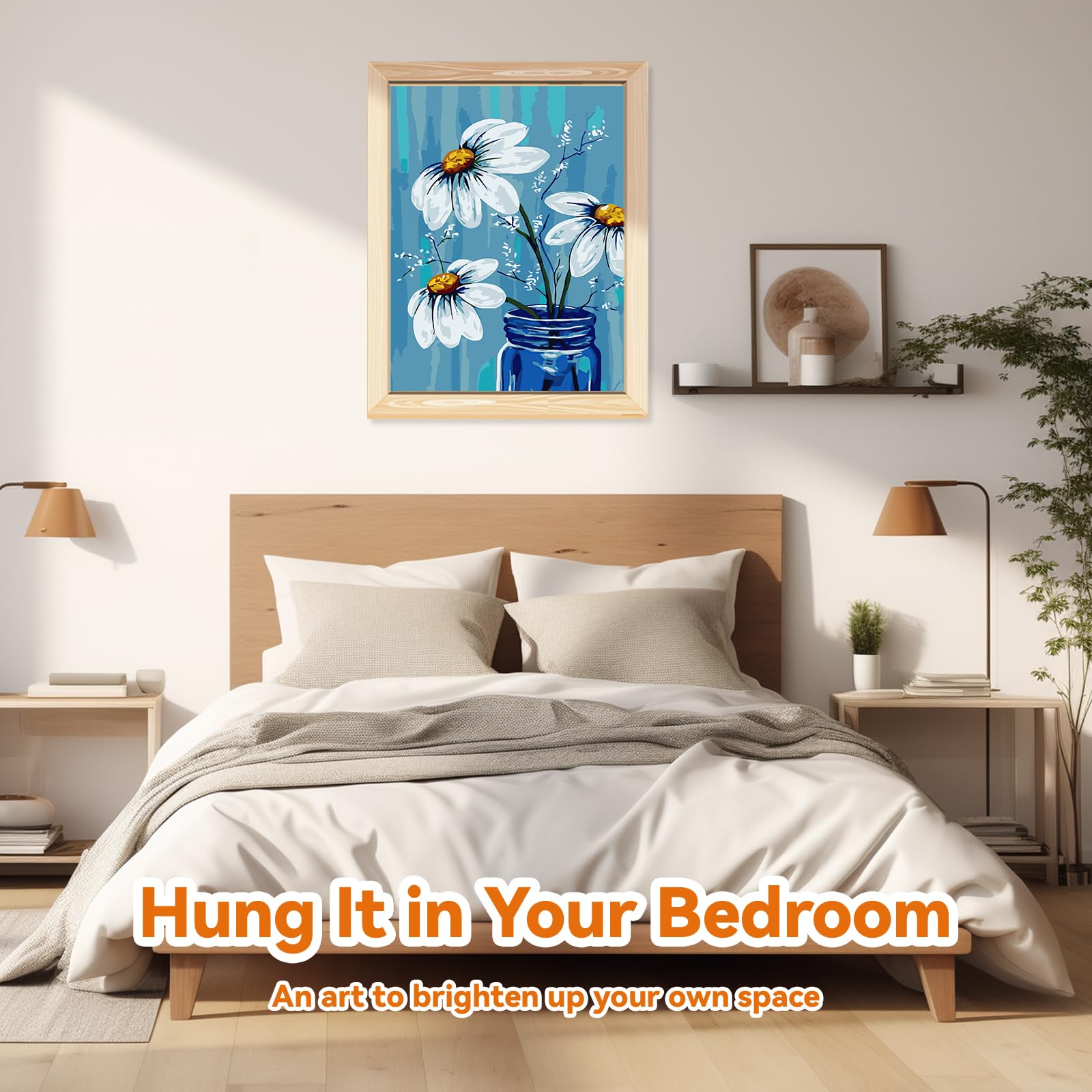 EFOTIML Kit di pittura per numeri per adulti principianti e bambini età 8-12, 1pcs 16x20 tela per kit di pittura per adulti in scatola colorata (senza cornice) - Fiori bianchi