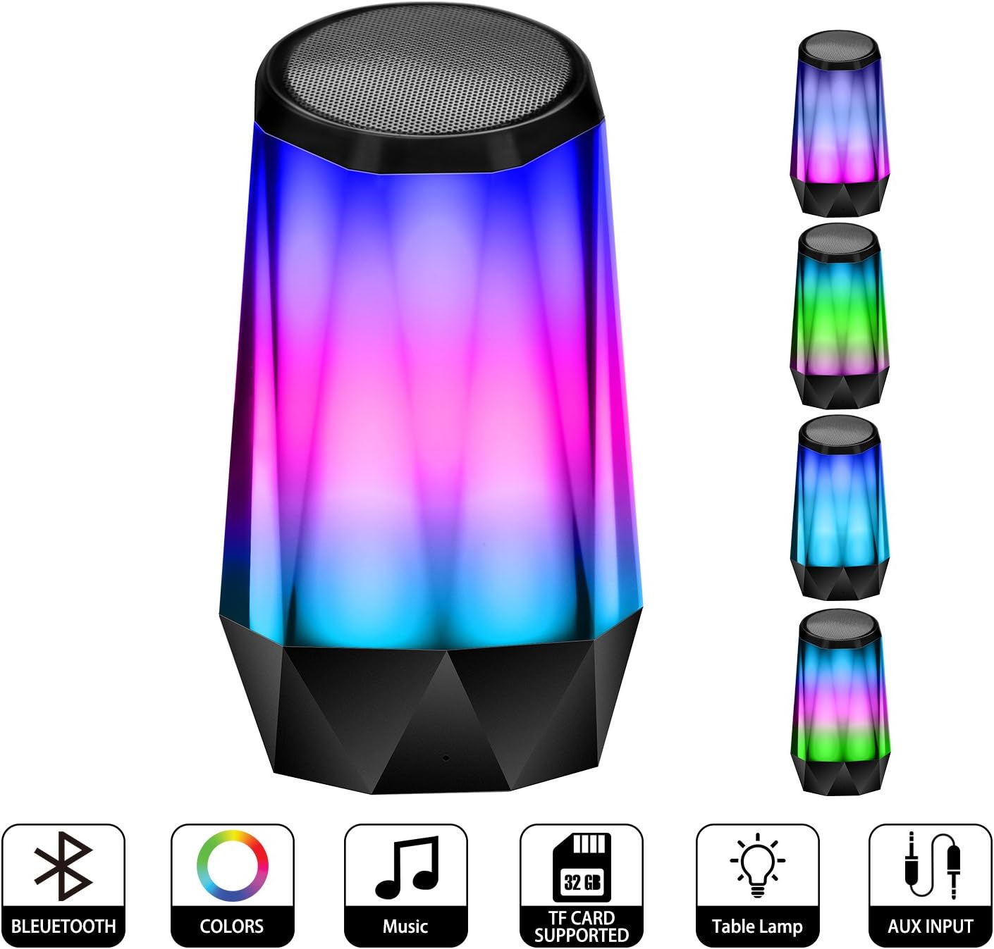 Amouhom Crystal Bluetooth Speaker Wireless, Protable LED Touch Sensor Colorful Night Light, Best Gift for Men&Women&Kids.