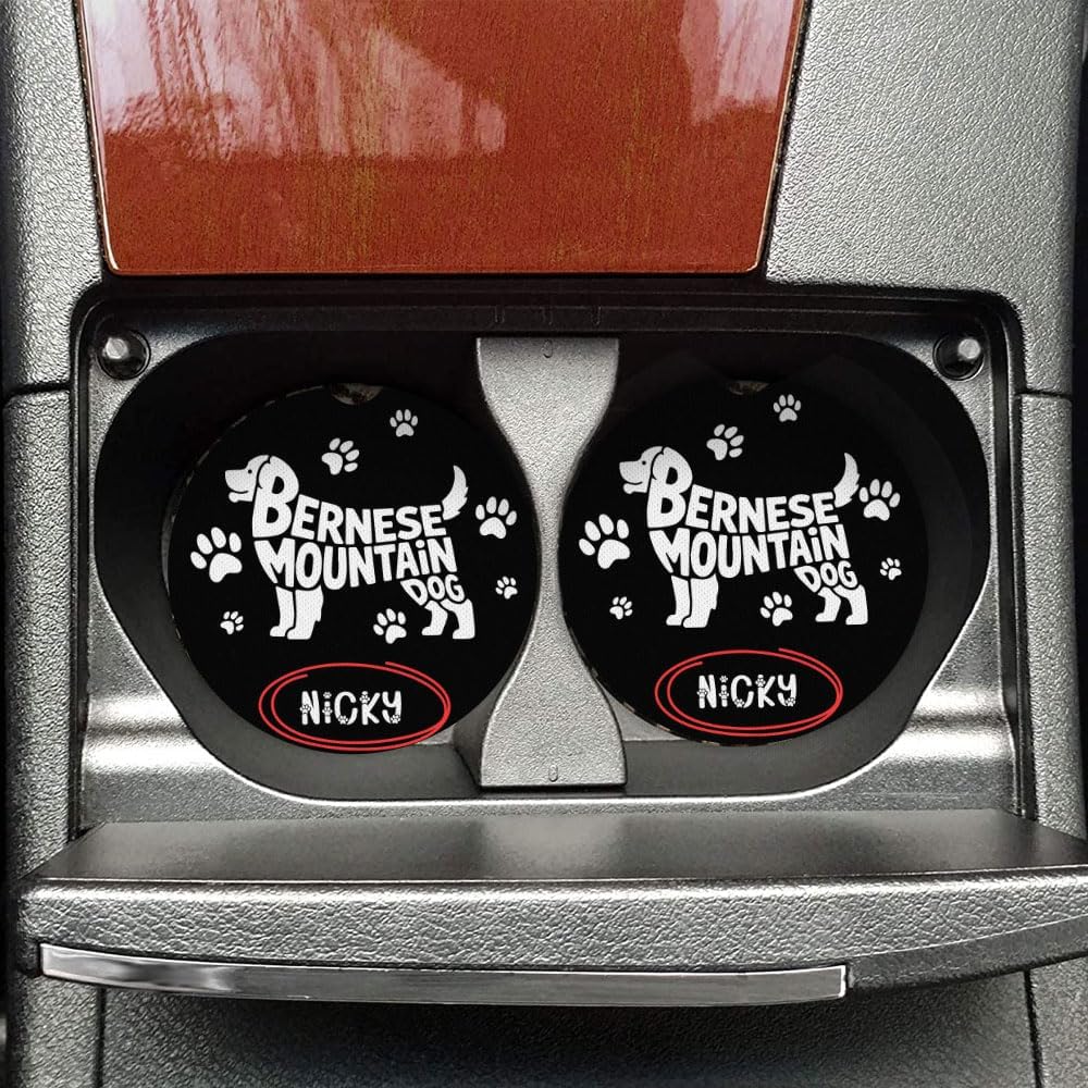 Bernese Mountain Dog Dog Paw Personalized Car Coasters Set for Pet Lovers Custom Name Options Universal Fit Polyester Coasters for All Vehicles Trucks SUVs Ideal Occasion Gift for Dog Owners image 2