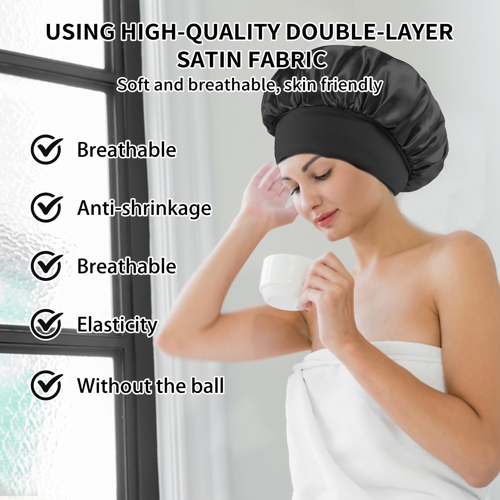2Pièces Bonnet Satin Cheveux Nuit,Soie de en Turban Femme Bouclés Bonnets,Silk Foulard Elastique Boucler Casquettes Chapeaux,pour Femmes