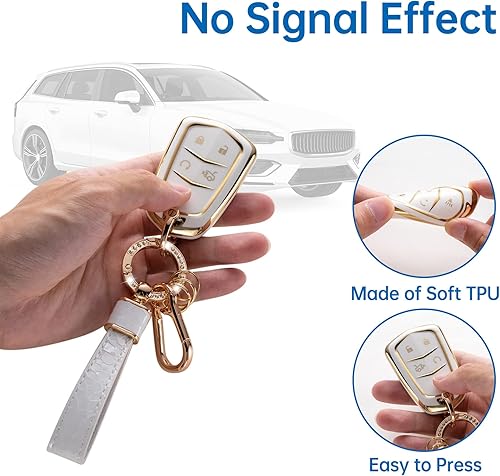 Miniatura 3 de Funda para llavero Cadillac con llavero Cadillac, funda compatible con Cadillac Escalade CTS SRX XT5 ATS CT6 5 botones Smart Key Protector Holder