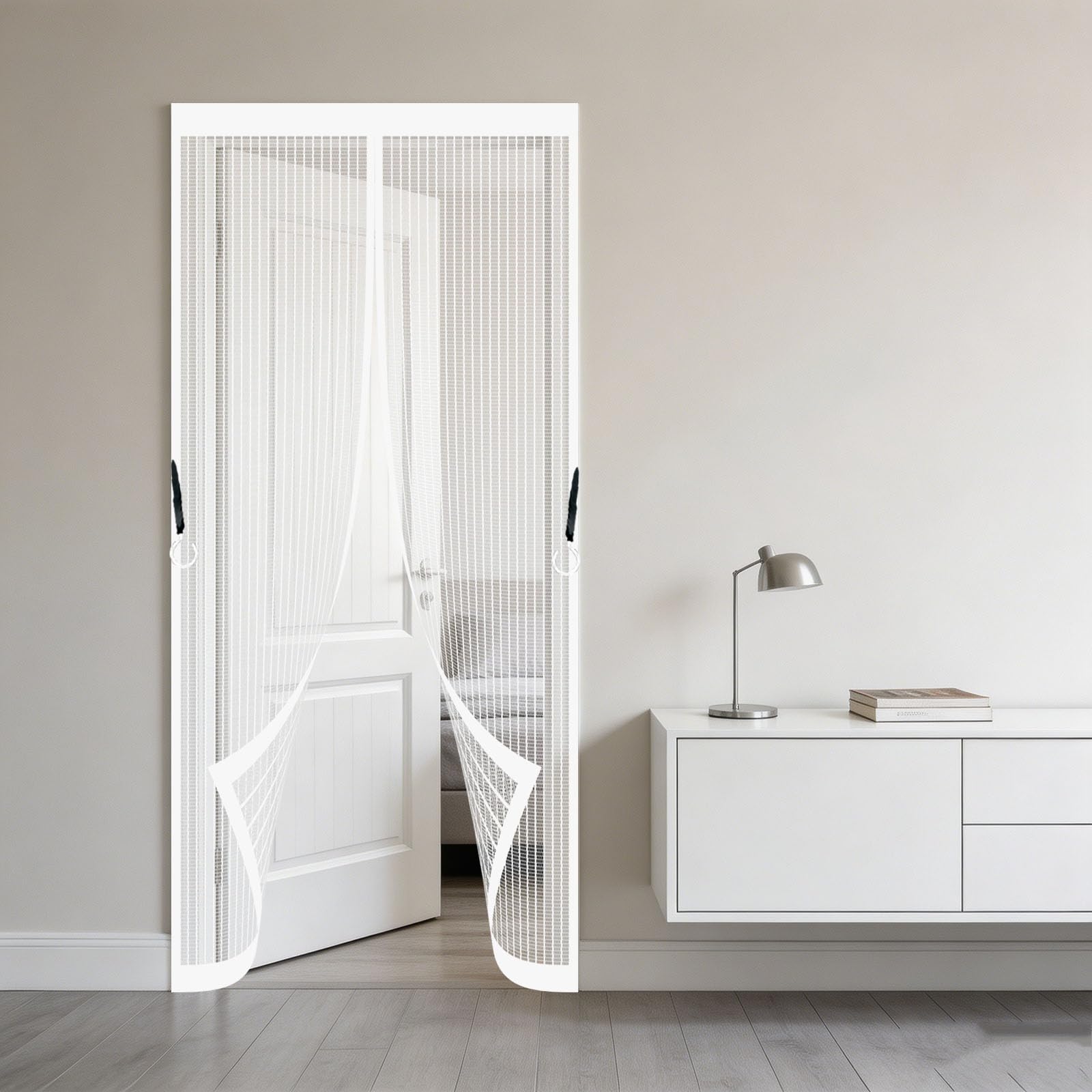 Magnetic Screen Door 134 x 75 cm No-Drill Easy Installation Automatically Closes Powerful Magnets Mesh Curtain for Bedroom Pet Friendly Living Room, White