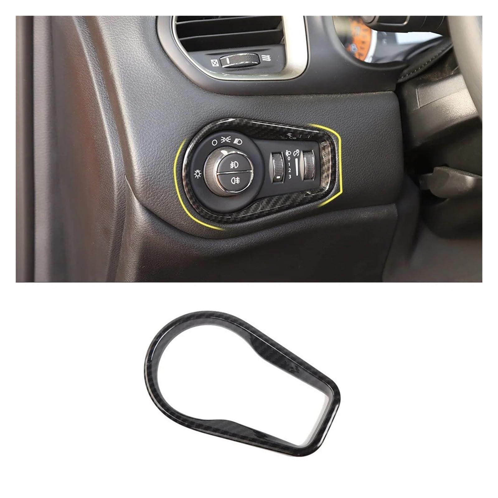 Car Accessory for Jeep for Renegade Car Interior Steering Wheel Decoration Gear Protective Central Control ABS Cover Stickers Interior Mouldings(Headlight Switch)