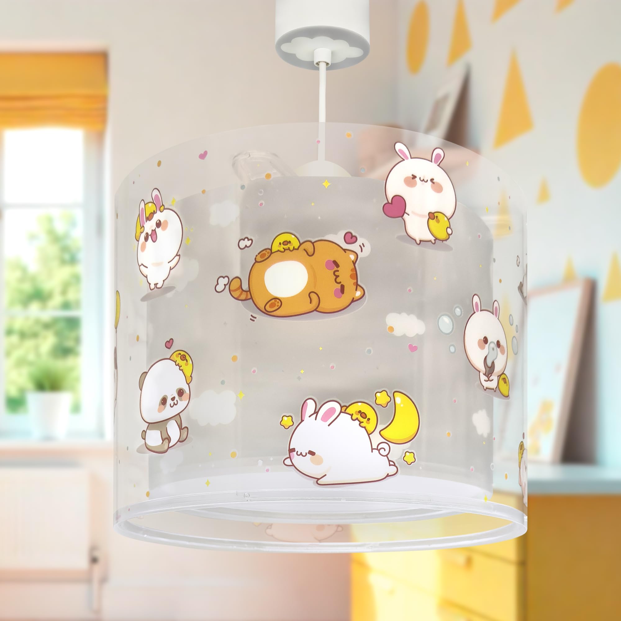 Dalber Lámpara Infantil De Techo Colgante Kawaii Friends Gris animalitos, 41762E, E27