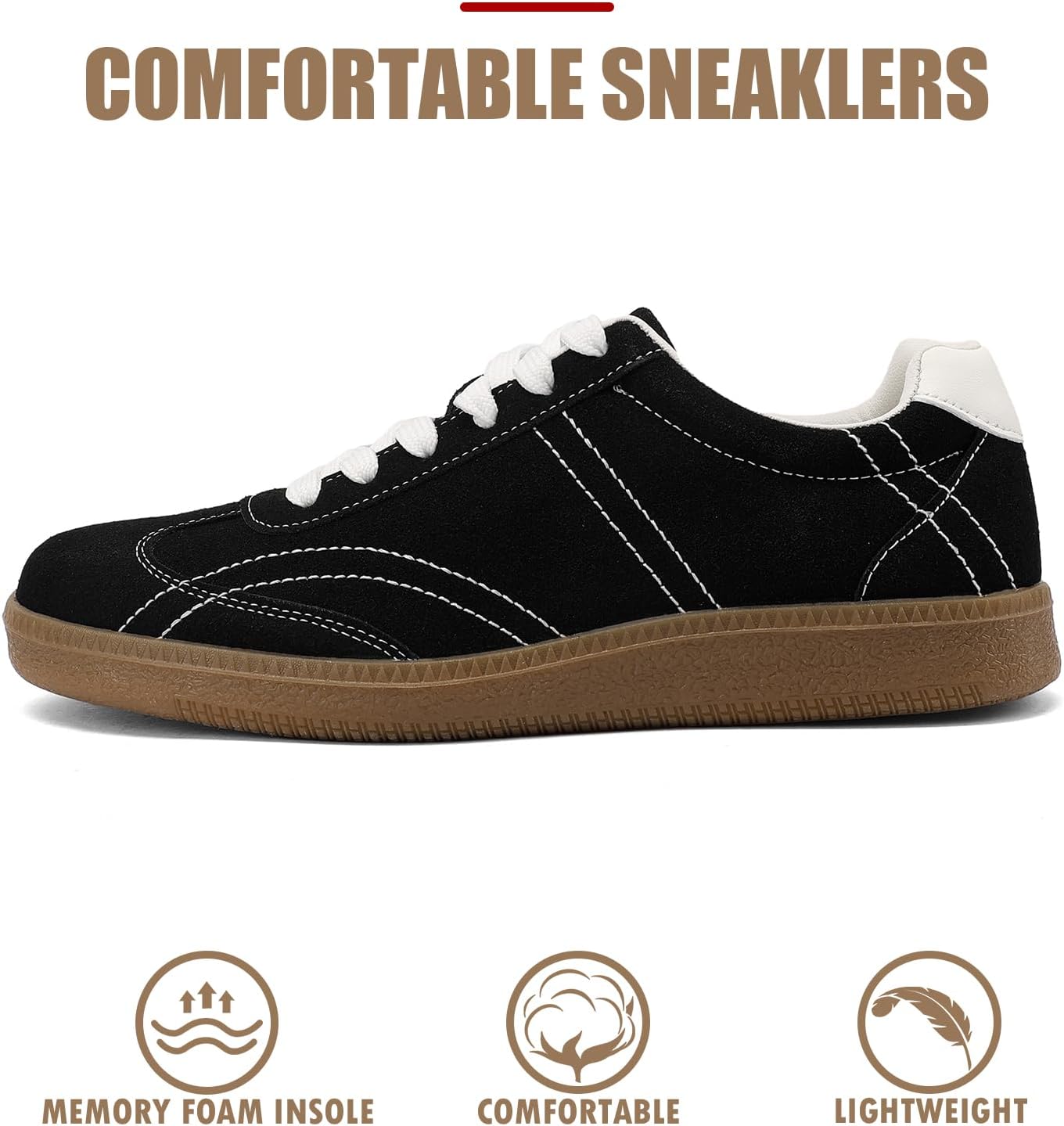 COOLLULU Women Retro Sneakers for Women Lightweight Lace-Up Shoes Suede Fashion Sneakers with Memory Foam Insoles Comfortable Walking Footwear Non-Slip Tennis Shoes - Image 4