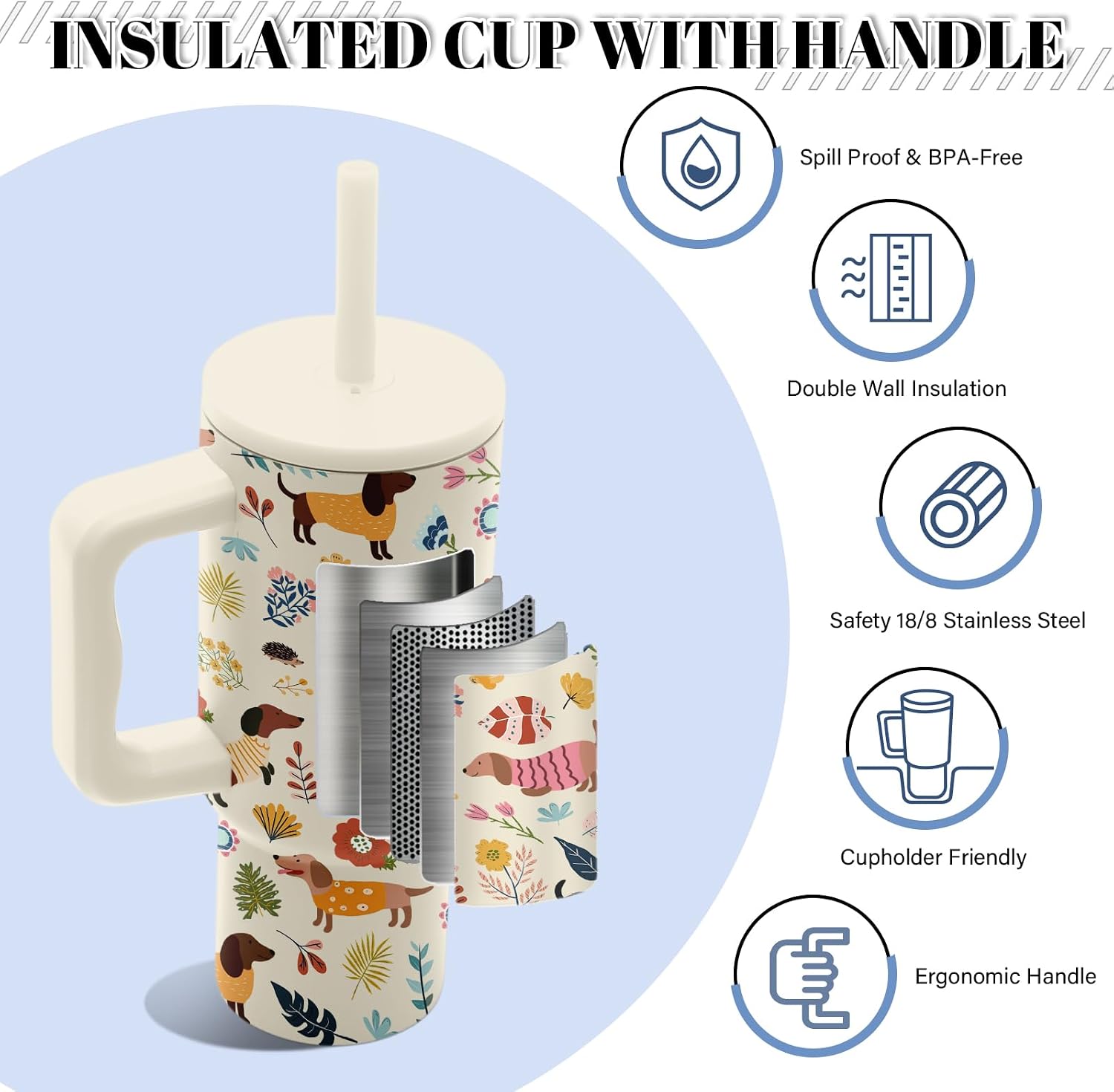 Dachshund Gifts For Women - Christmas Birthday Gifts For Dackel Owners Dog Lovers - Cute Wiener Dog 24oz Tumbler for Dog Mom, Keeps Drinks Cold & Hot Double Wall Vacuum Insulated Cup image 4