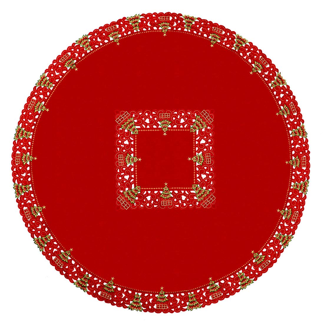 Grelucgo Nappe de Noël brodée Motif Sapin Houx (132 cm Nappe Ronde)