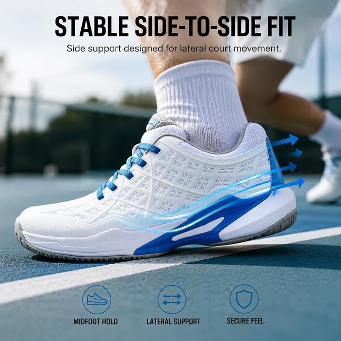 Pickleball Shoes Men Tennis Court Sneakers Indoor Outdoor Breathable Athletic Sports Lightweight Non Slip Whiteblue