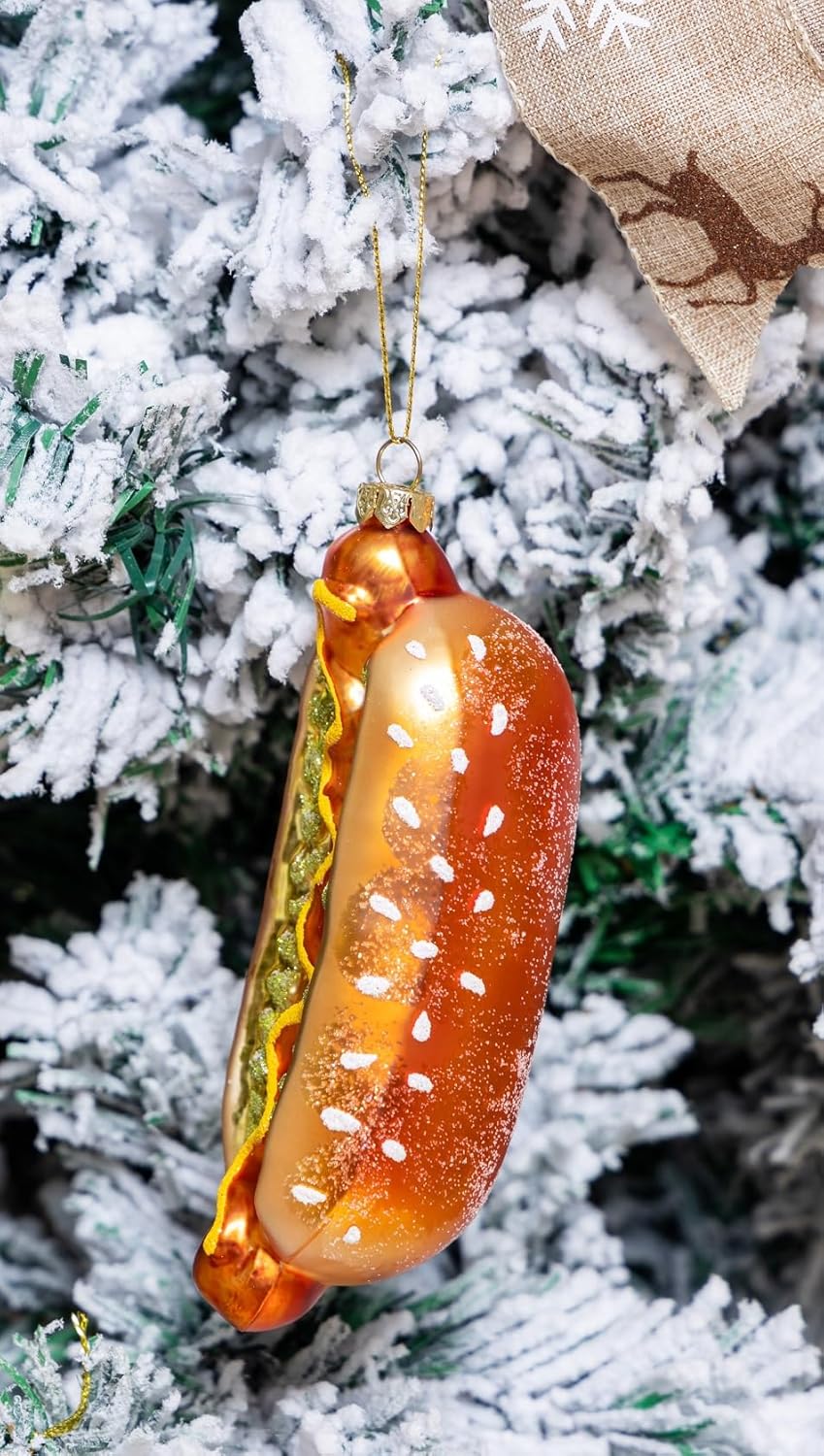 2 Count Glass Hot Dog Christmas Ornament, Blown Glass Hot Dog Ornaments for Christmas Tree - Image 5