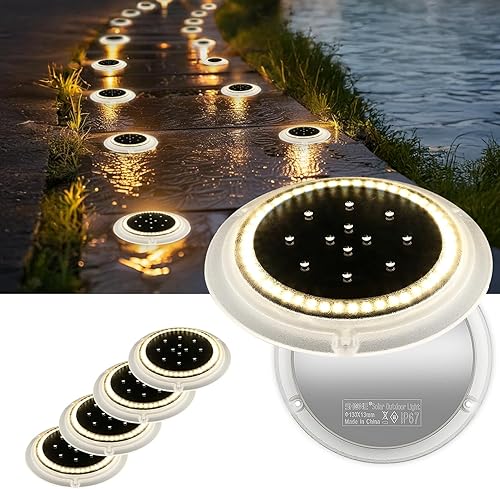 Miniatura 14 de Luces solares de muelle, disco súper brillante de 48 LEDs, luz de entrada plana impermeable al aire libre de bajo perfil, anti-tropiezo y Blanco