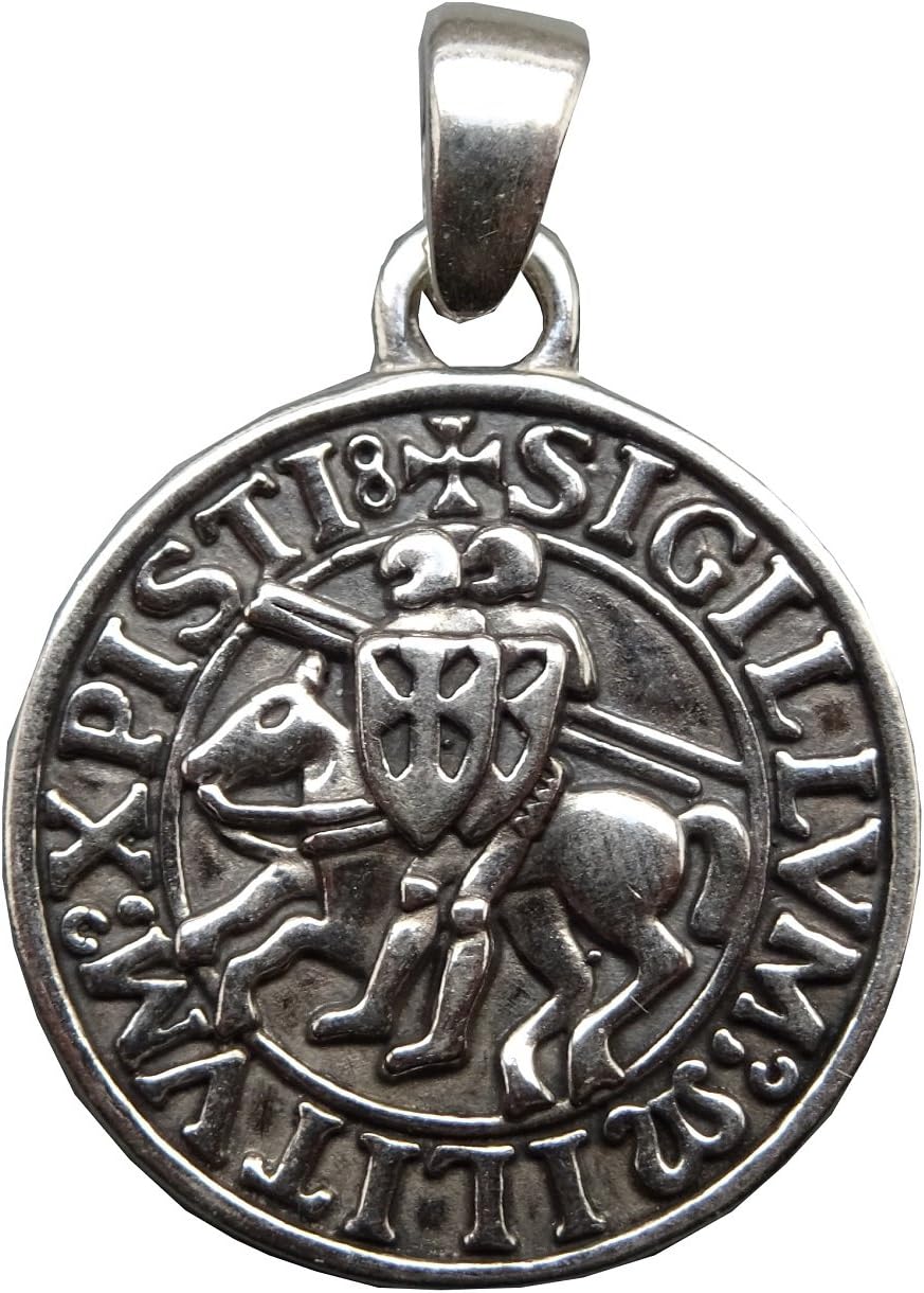 Beautiful Silver Symbol of the Templar Order Medal:- Two Knights Riding the Same Horse in Beautiful Reliefs with Leather Cord