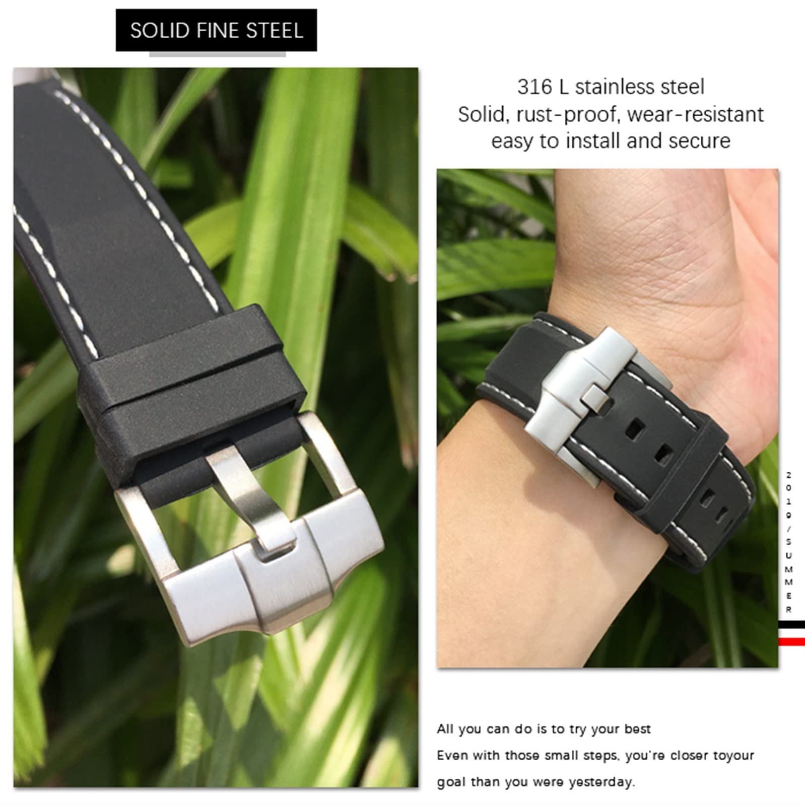 AMSH Pasek do zegarka Rolex 19 mm, 21 mm, 20 mm, 22 mm, 23 mm, 24 mm, miękki wodoodporny silikonowy pasek do zegarka Rolex, 24mm, Agat