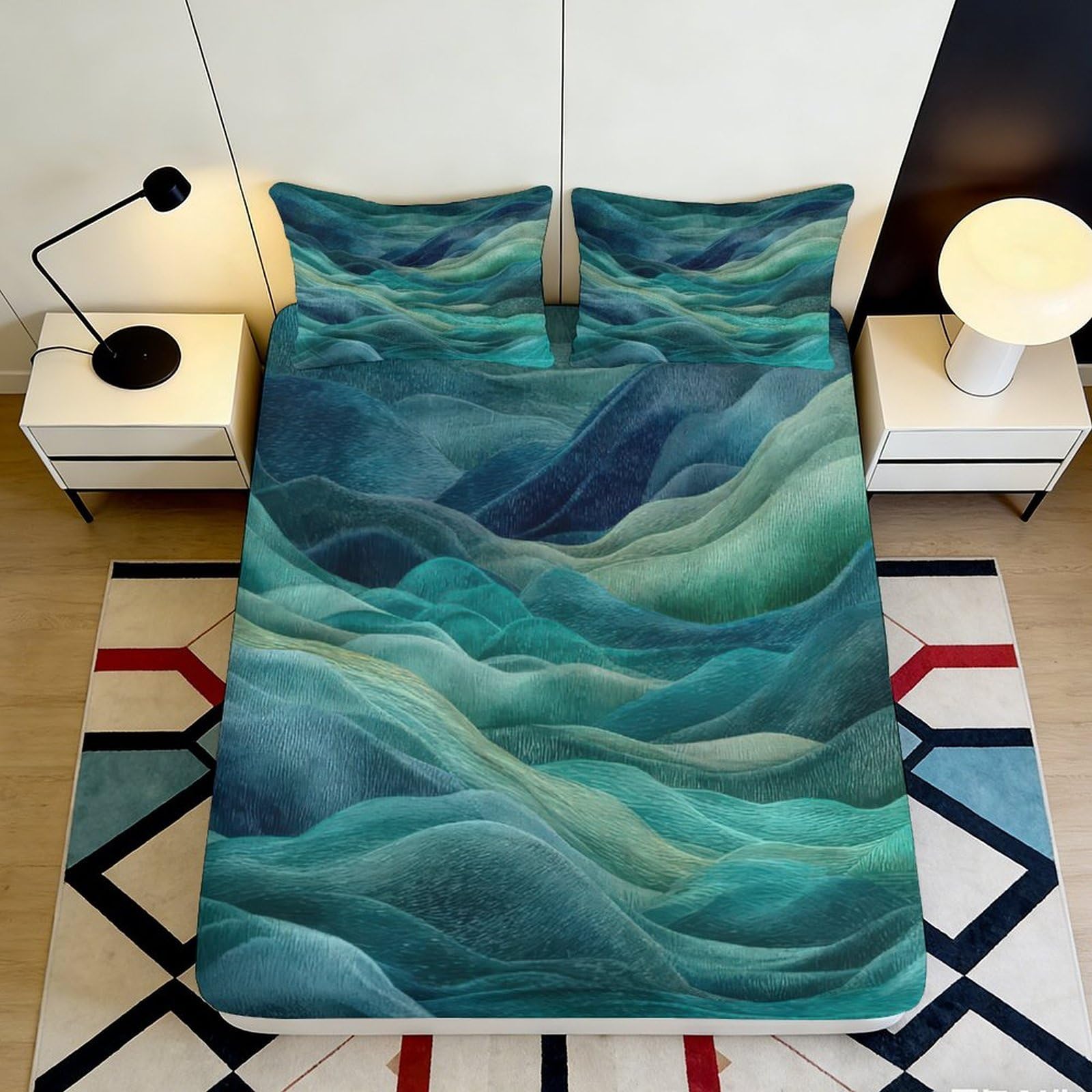 3D Printed Abstract Ocean Waves Fitted Sheet Microfiber Soft Mattress Cover for Bedroom Dorm Easy Care Decor 118 120x200x25cm
