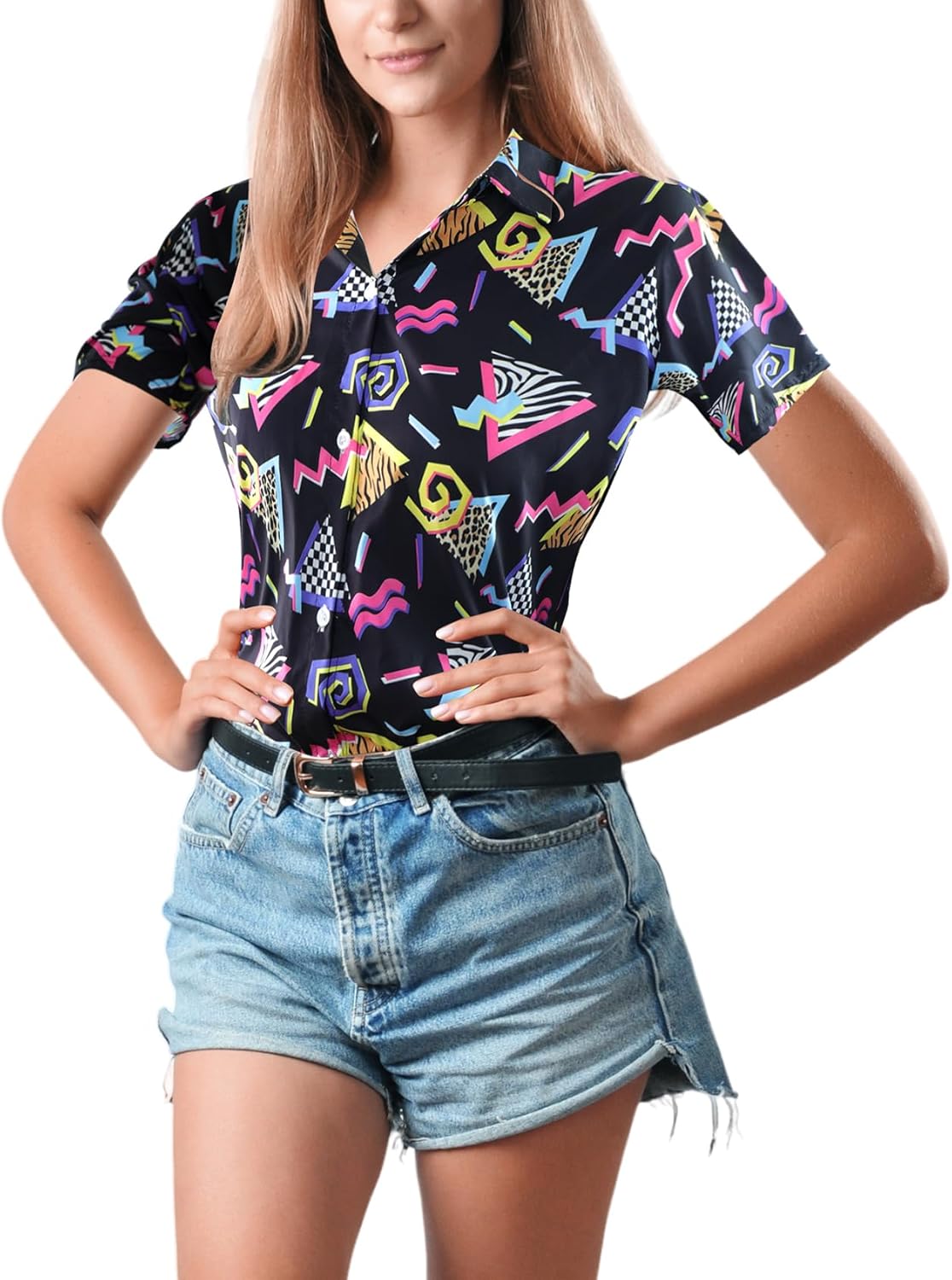 Arssm 80s 90s Shirts for Women Retro Vintage Party Disco Outfits Neon Hawaiian Button Down Blouses Tees Tops - Image 7