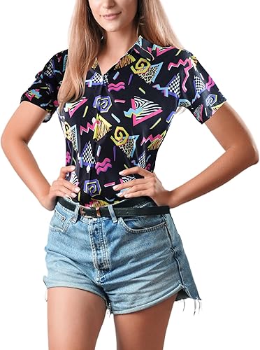 Miniatura 7 de Arssm Camisas de los años 80 y 90 para mujer, estilo retro, vintage, trajes de discoteca neón hawaianas con botones