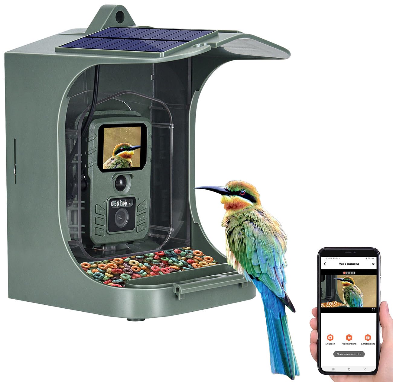 VisorTech Vogelhaus-Kameras Solar: Solar-Vogelhaus & Futterstelle, WLAN-Full-HD-Kamera, Versandrückläufer (mit & App, Vogel, iPad)