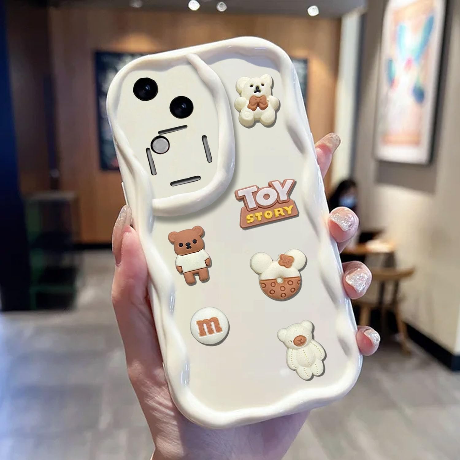 KC Back Cover for Vivo V30 5G - 3D Cute New Curly Wave Frame Cartoon Characters and Donut Shockproof Soft Bumper Silicone Case with Camera Protection (White) (B0CZTFD34S) Amazon Price History, Amazon Price Tracker