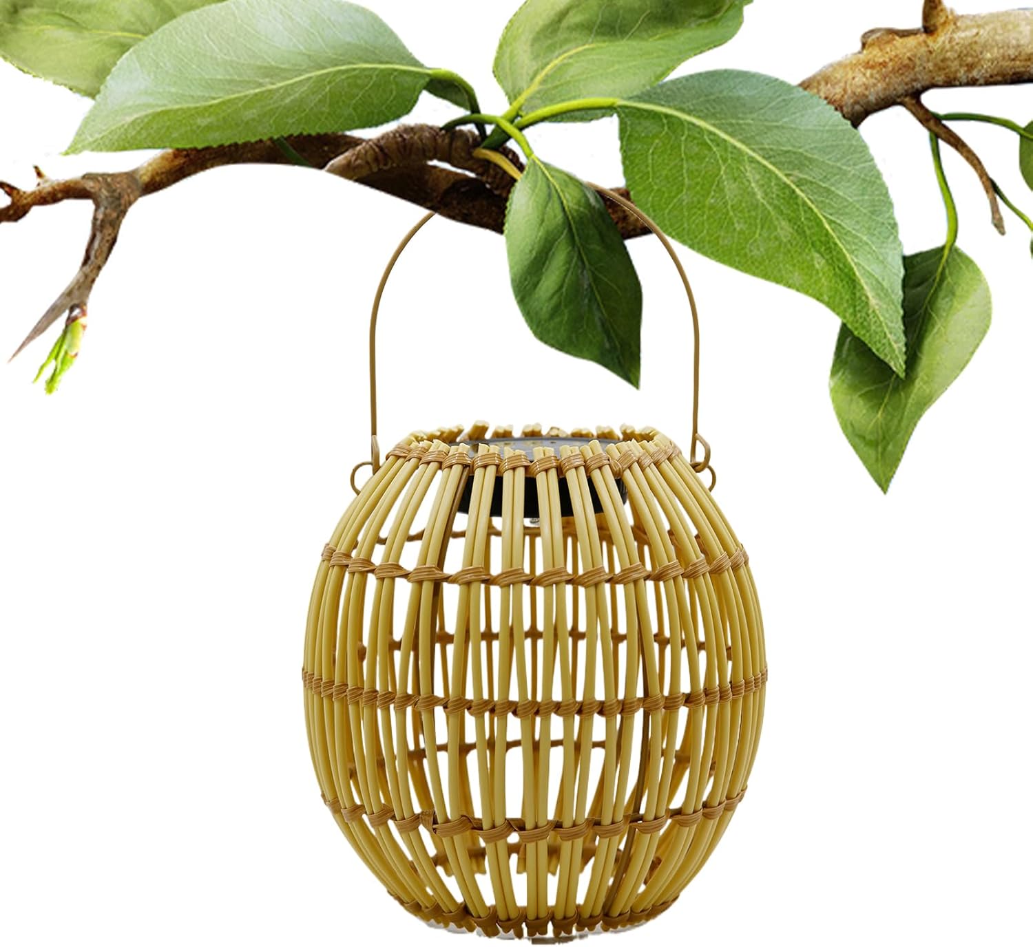 Energy Efficient Solar Lantern - Hangable Weatherproof Rattan Light, Handwoven Basket Lamp with Dusk To Dawn Sensor, Boho Outdoor Lantern, Vintage Aesthetic Illumination for Garden Pathway, Durable Wi
