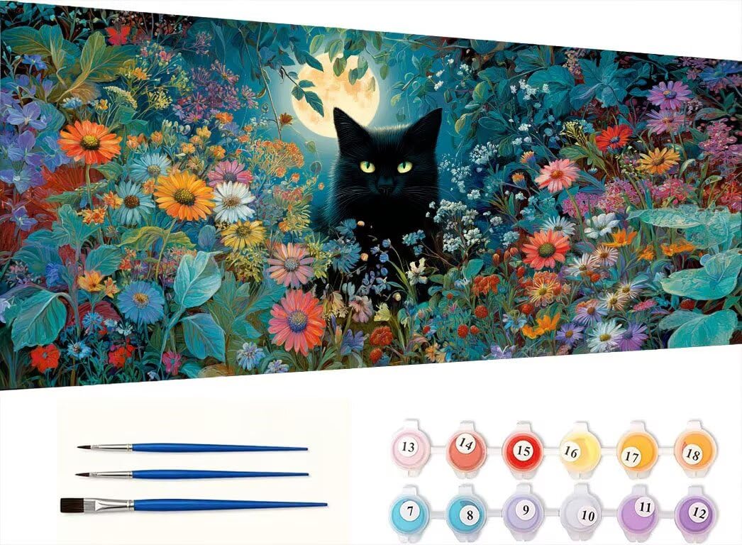 Malowanie według numerów dla dorosłych, Black Cat Garden, 90x120cm 7JGWX