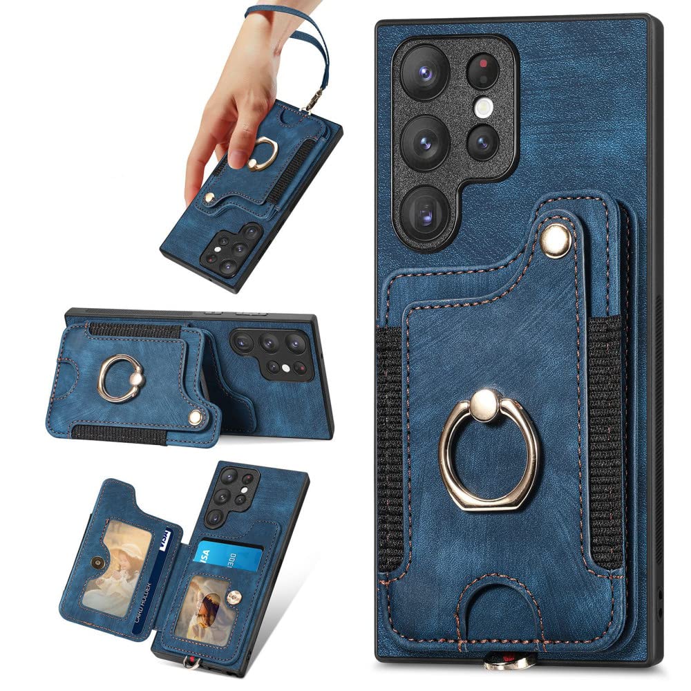 Carcasa Samsung S21 Plus azul cuero soporte anillo imán 8