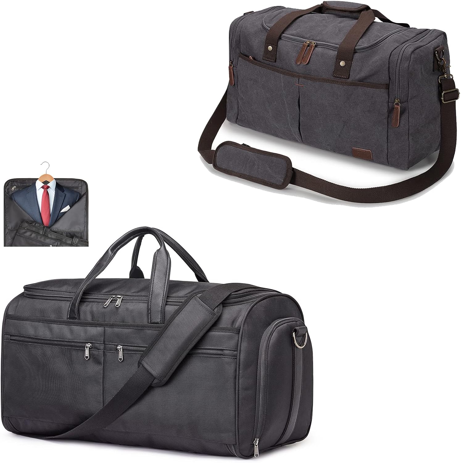 Convertible Travel Garment Bag with Canvas Duffel Bag
