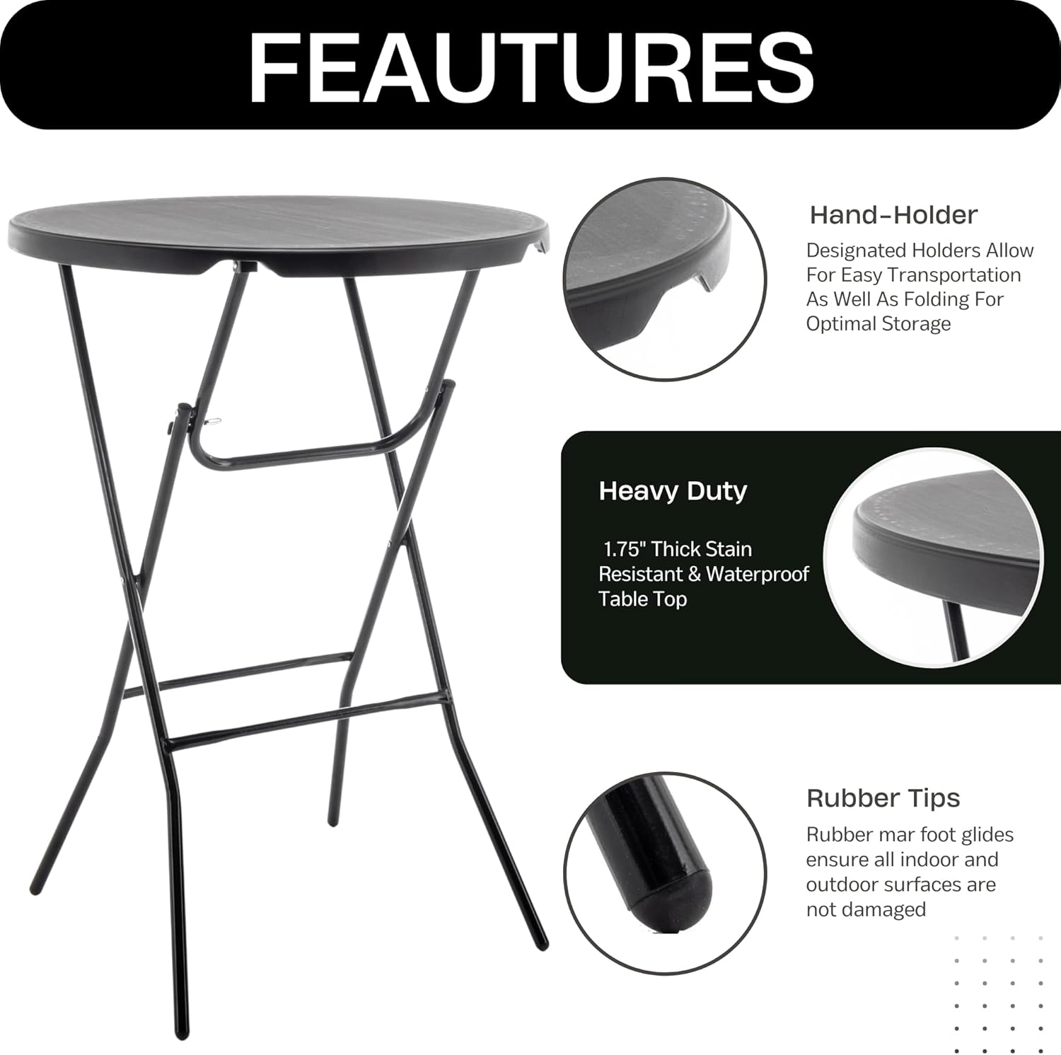 BTEXPERT Set of 5, 32" Round 43" Bar High Top Folding Table Commercial Portable for Drink Patio Banquet Card Plastic Coffee Dining Cocktail Wedding Party Event Home Kitchen Outdoor Black