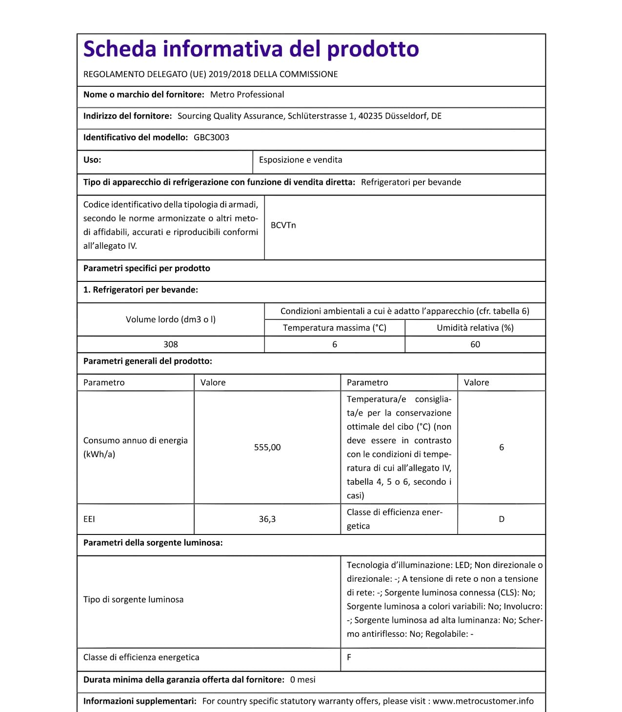 METRO Professional Arrière bar 3 portes GBC3003 aluminium/verre 135x53x86,5 cm 308 L froid ventilé 160 W noir