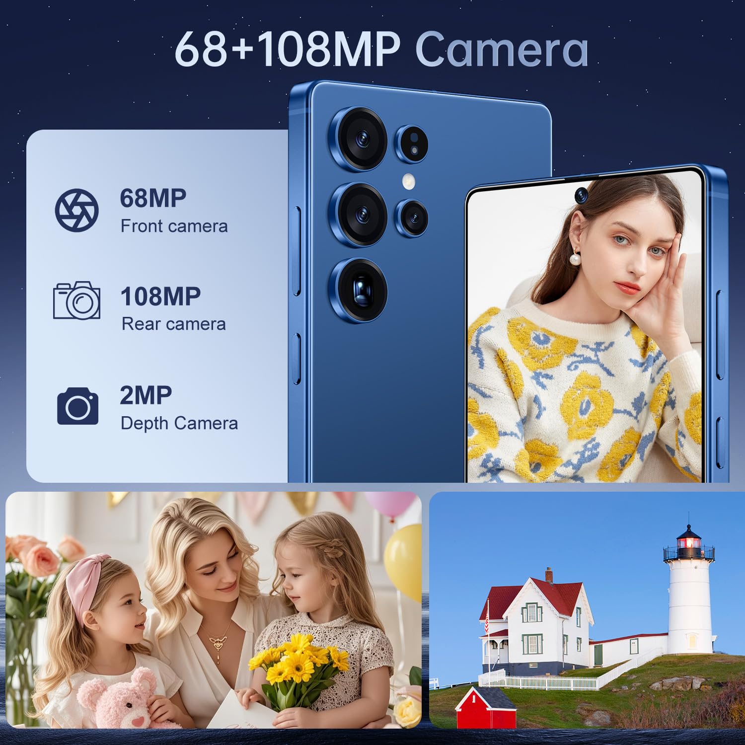 I25 Ultra Smartphone 16GB+512GB Android 14 Smartphone, 6.99" FHD+ Display, 7000mAh Battery, 108MP+68MP Dual Camera, Built-in Pen Stylus, Fast Performance Large Memory (Cyan)