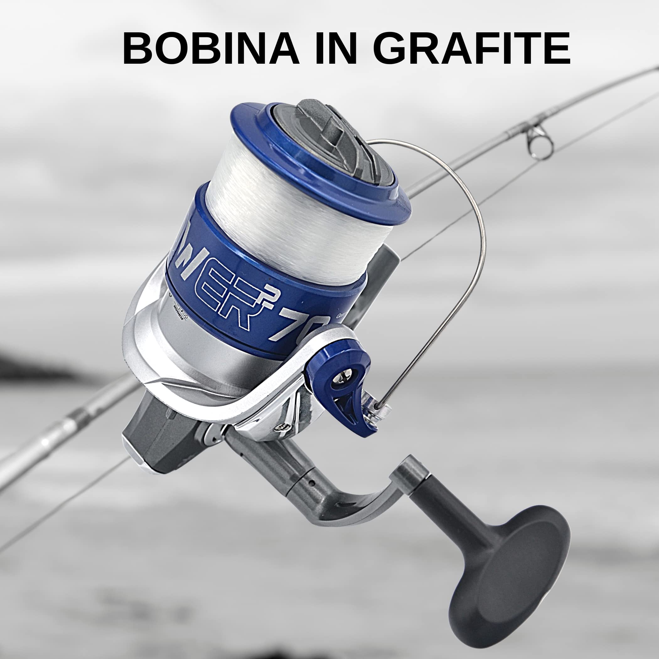 Kit 2 Mulinelli surfcasting Vigor Power 70 linea effe - Mulinello pesca con filo da pesca 0.35 - Mulinello surfcasting mare Corpo e Bobina in grafite e manovella in metallo - Gear Ratio 3, 9:1