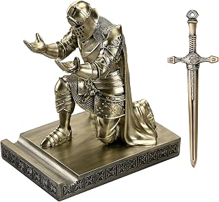 King's Guard Leader Cloak Warrior Knight Pen Holder Phone Stand, Ornament Knight Figure, Pen Stand, Paperweight with Metal... Price In India