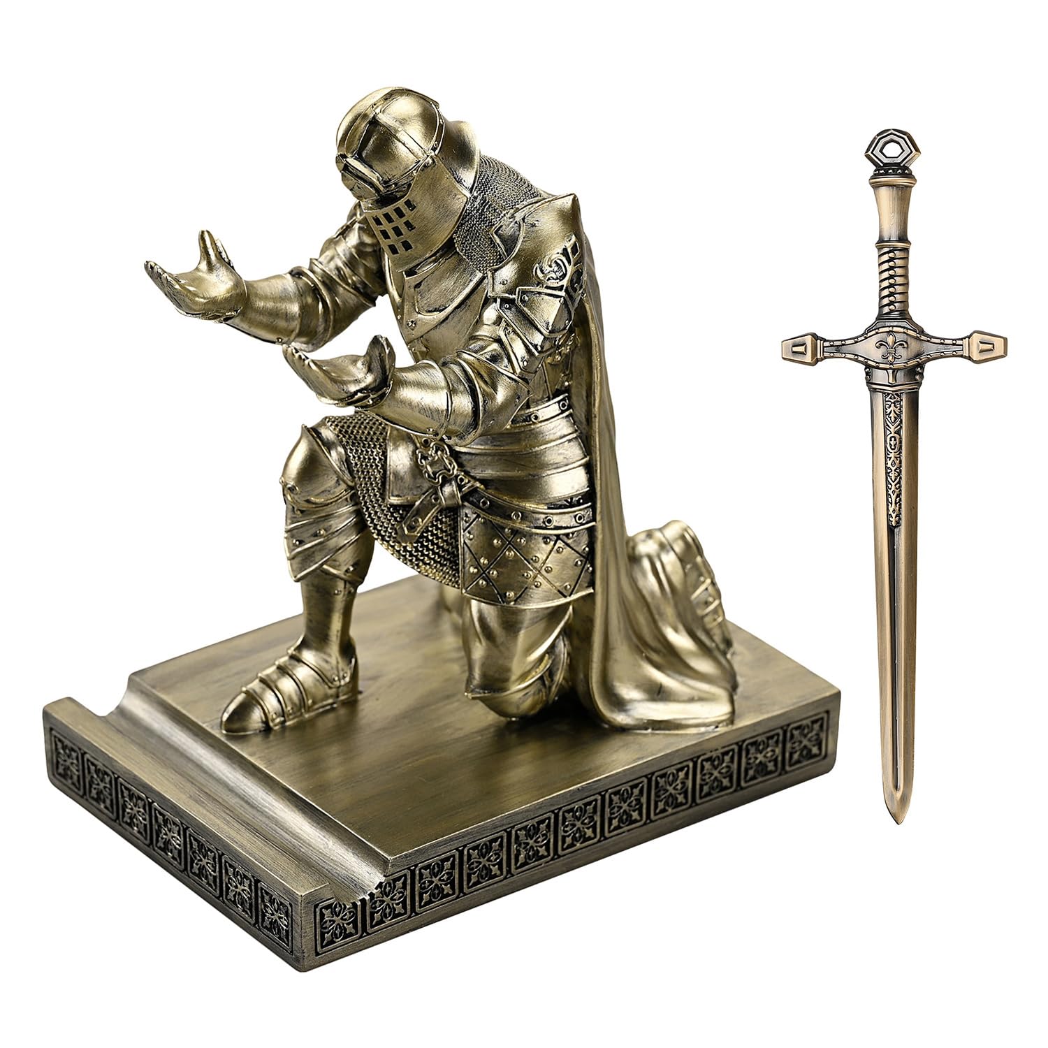 King's Guard Leader Cloak Warrior Knight Pen Holder Phone Stand, Ornament Knight Figure, Pen Stand, Paperweight with Metal... - Review, Price and Buying Guide