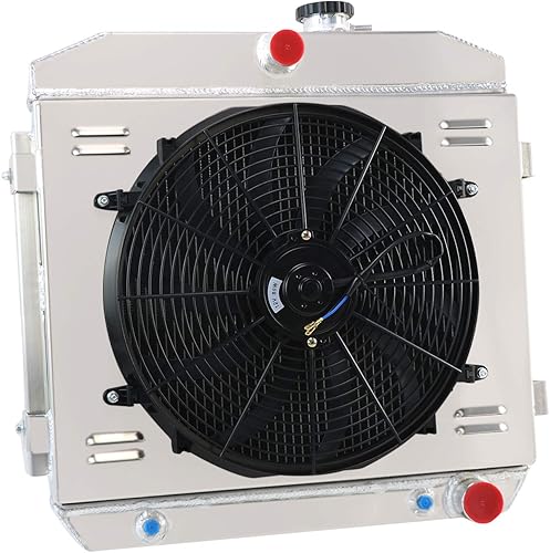 Miniatura 2 de Radiador de aluminio para 1955 1956 1957 Chevy Bel Air Truck One-Fifty Two-Ten Series 210 150 AT L6 V8 GAS (kits de relé de ventilador de cubierta