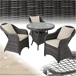 tectake® Aluminium Polyrattan Gartenlounge Sitzgruppe, Gartenmöbel Set mit weichen Sitzpolstern, wetterfest, Natur nachempfundenes Polyrattan, Rattan Lounge für Garten, Terrasse und Balkon - grau
