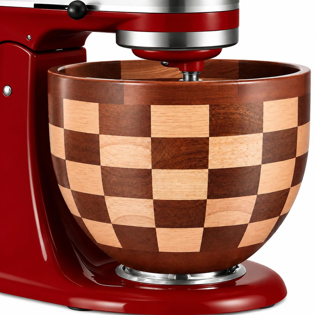 EInilata Checkerboard Wood Mixing Bowl, Compatible with 4.5 & 5 QT KitchenAid Tilt-Head S…