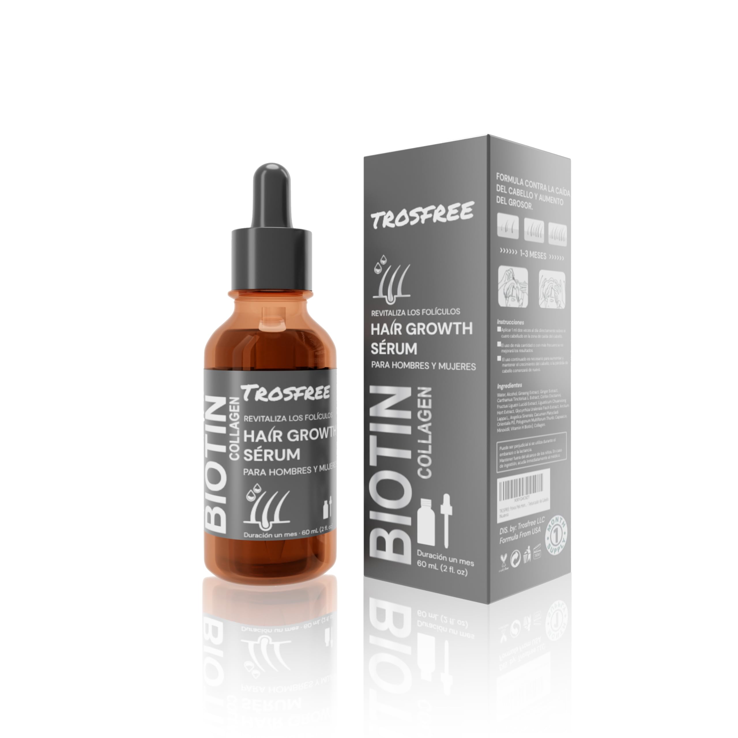 TROSFREE: Serum Crece Pelo Hombre y Mujer 60 ml - Tratamiento Anticaida Cabello Mujer y Hombre - Veganic Aceite Pelo Crecimiento para Acelerar Crecimiento Pelo - Serum Cuero Cabelludo