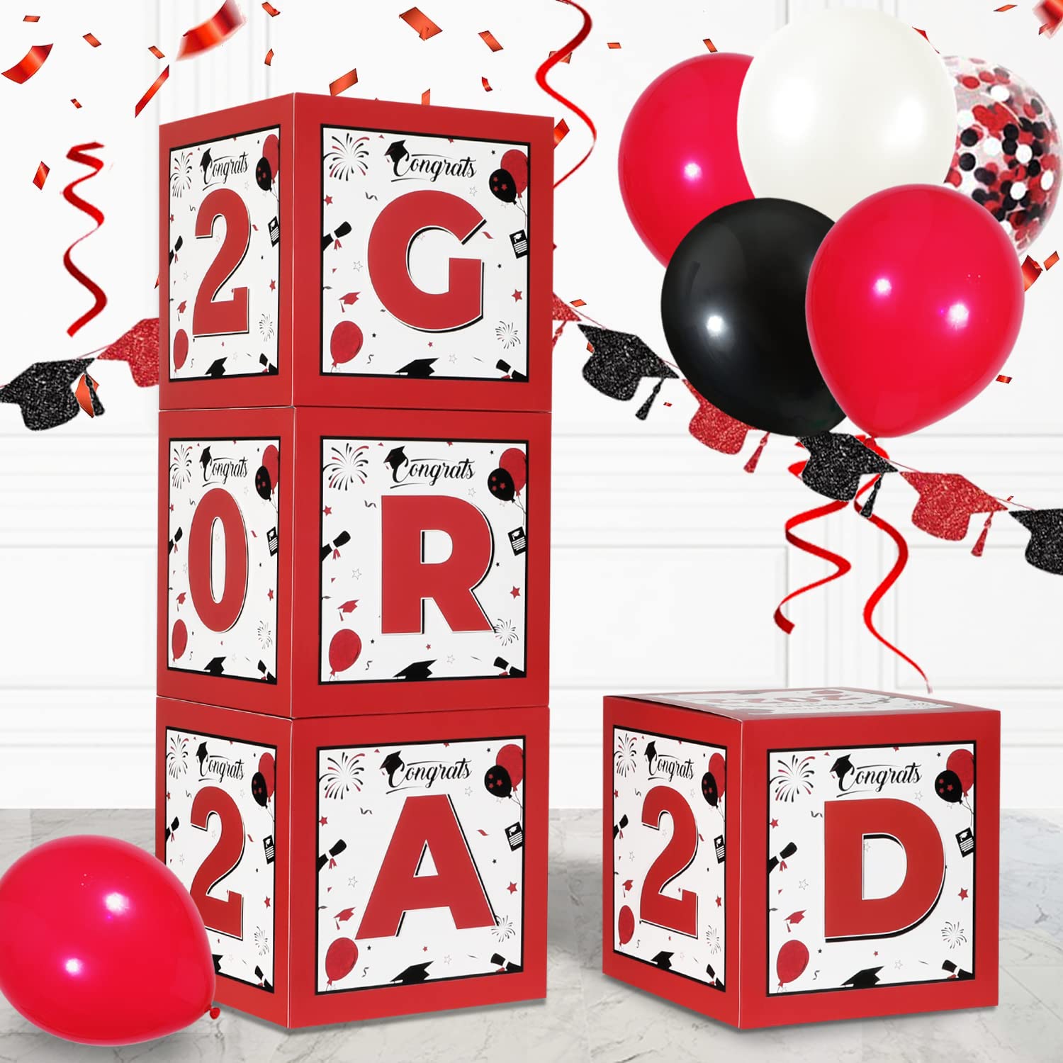 Buy 2022 Graduation Party Decorations, 4pcs Red Black White Graduation