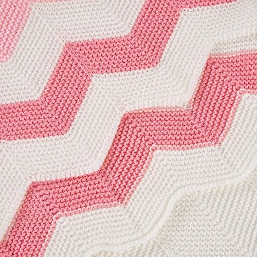 Miniatura 6 de Cozyholy Manta de bebé tejida con cheurón rosa, suave, para cuna, para bebé, bebé, manta para envolver al bebé, para niños y niñas, 40 x 30 pulgadas