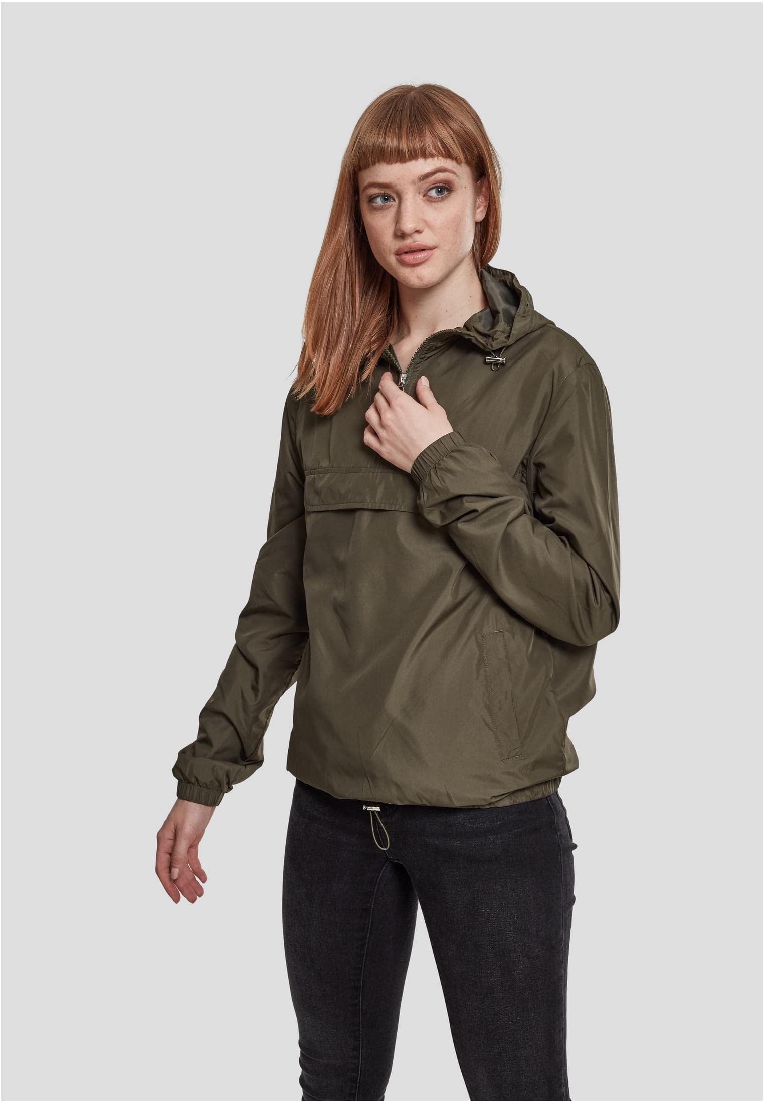 Urban Classics Damska wiatrówka z kapturem dla kobiet, damska kurtka Basic Pull Over Jacket dost?pna w ponad 10 wariantach kolorystycznych, rozmiary XS - 5XL, ciemnooliwkowy, M