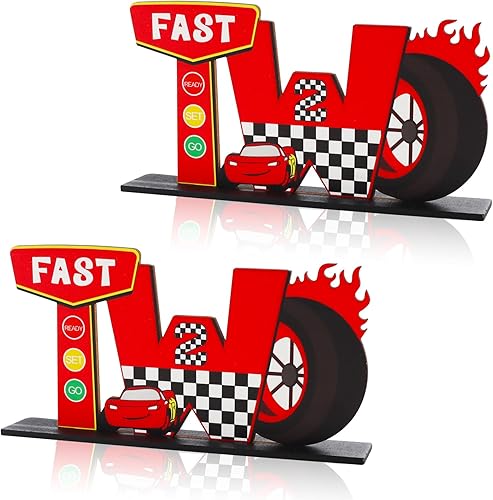Carteles de dos letras de auto de carreras rápidos para centros de mesa de la tabla para decoraciones de segundo cumpleaños para niños, suministros