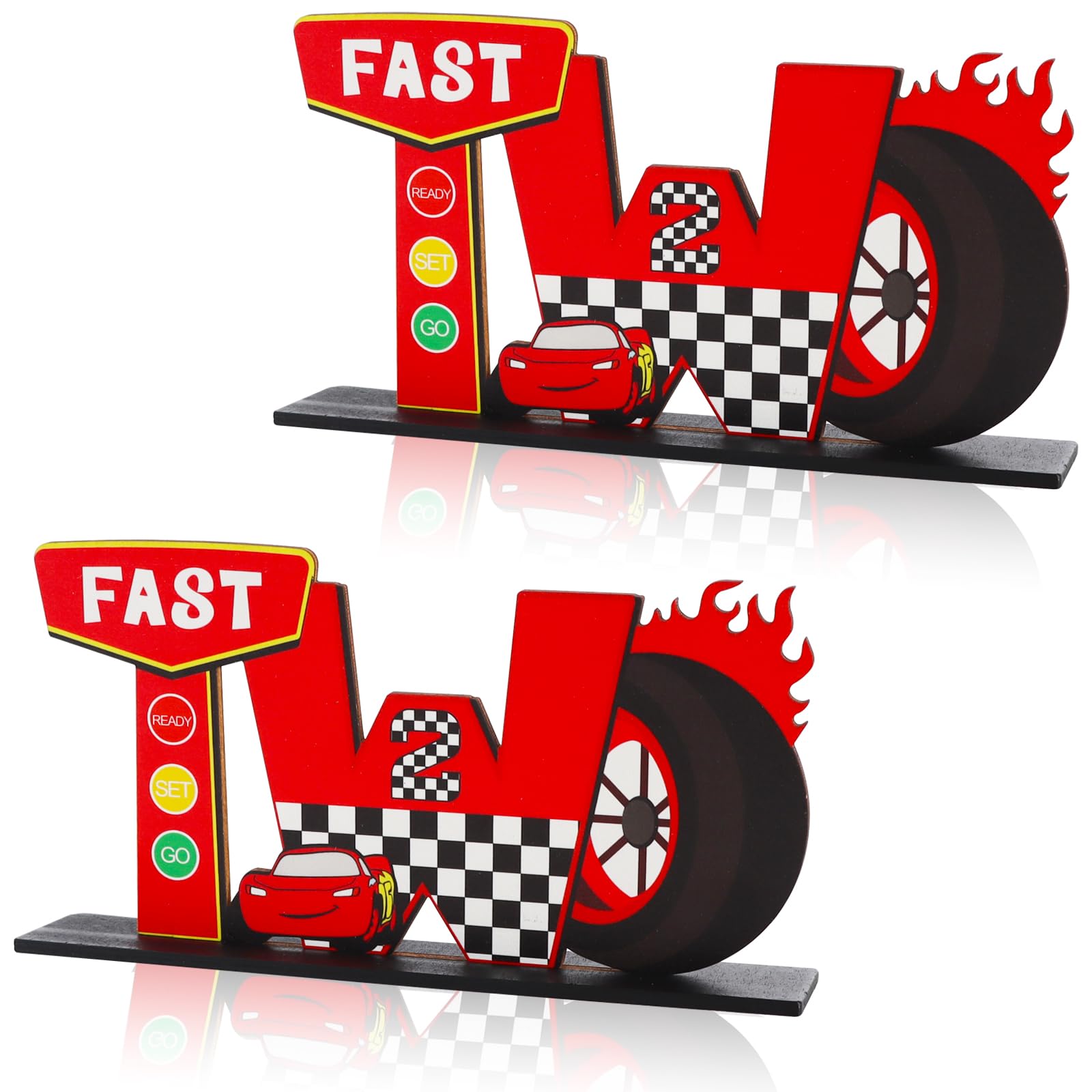 BAOOOFUL Race Car Fast Two Letter Sign Table Centerpieces for Boys 2nd Birthday Decorations,Boys Two Year Old Birthday Supplies Favors Party Photo