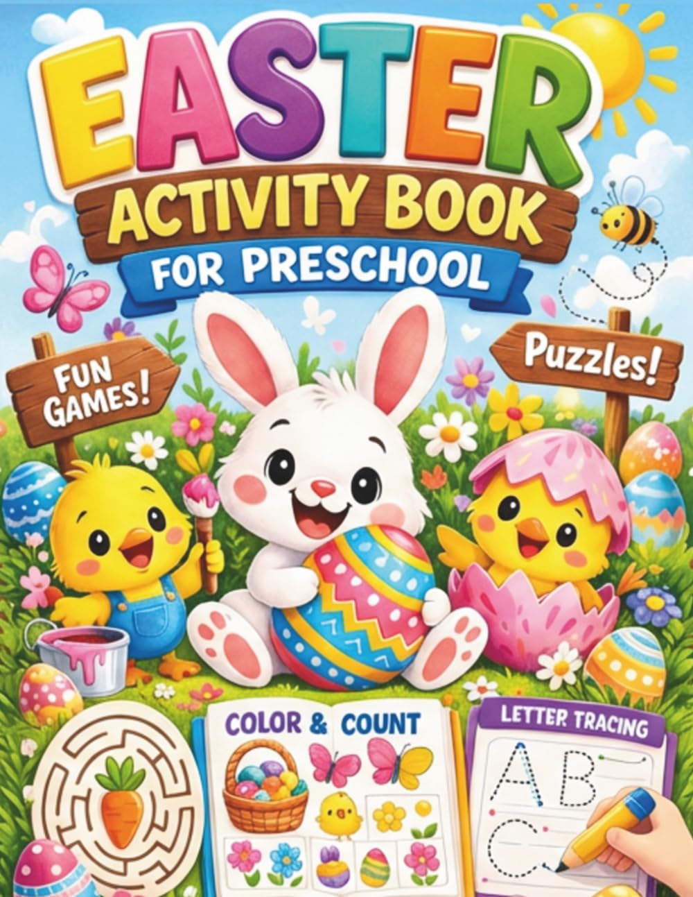 Easter activity book for preschool: Easy & Fun Activities for Easter Holidays - Letters and Numbers Tracing, Mazes, Coloring Pages, Scissors control, Logic & Fine Motor Skills
