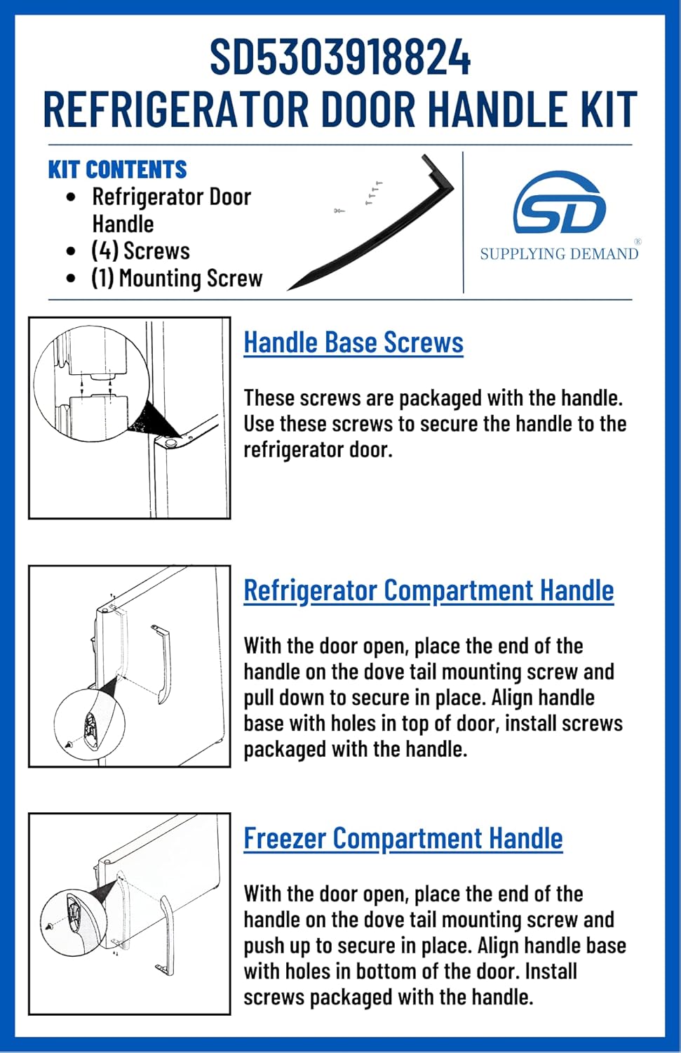 Supplying Demand 5303918824 5304511148 Refrigerator Black Door Handle Replacement Kit