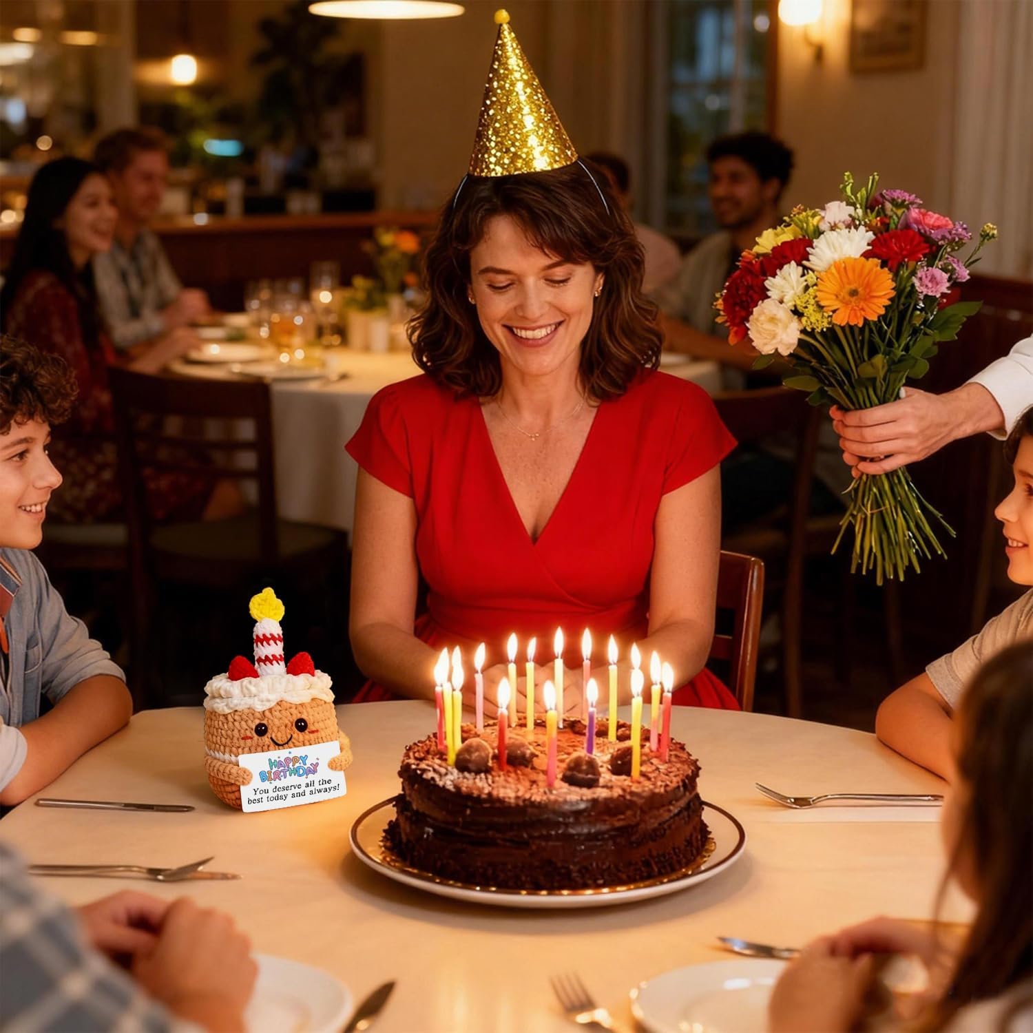 Happy Birthday Gifts for Women Emotional Support Crochet Positive Crochet Cake Girls Best Friends Unique Gift with Card for Sister Cowrokers Girlfriend Bday Party Decoration Knitted Small Present - Image 6