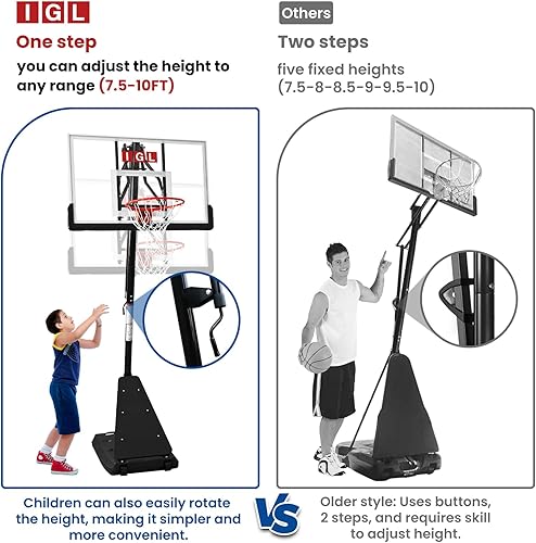 Miniatura 5 de IGL Aro de Baloncesto para Exteriores con Tablero Irrompible de 52 Pulgadas, Aro de Baloncesto Portátil para Exteriores de 10 Pies de Altura, Negro