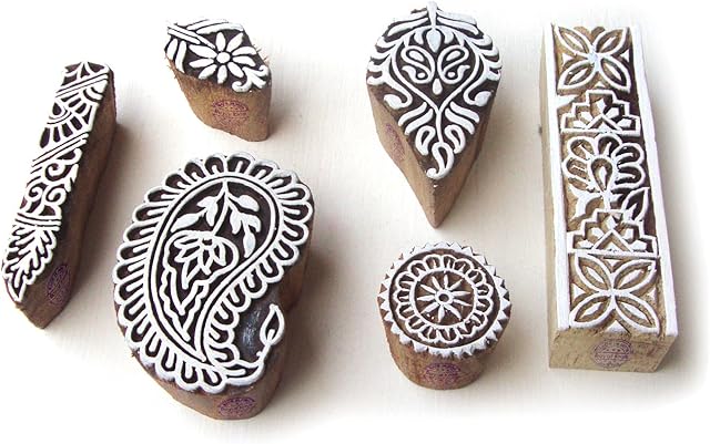 Royal Kraft Indian Paisley and Leaf Motif Wood Block Stamps (Set of 6)
