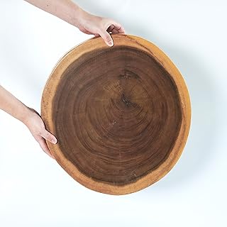 Natural Solid Wood Slab Side Table Top 15.7"x15.7"x1.96" Round Handmade Live Edge Handcrafted Plate Wooden Board for DIY Epoxy Resin End Table Slice Slab Untreated Wall Home Décor