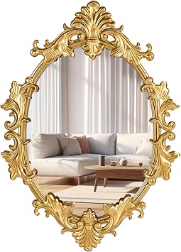 Gold Oval Wall Mirror, 19"x27" Vintage Decorative Baroque Hanging Mirrors for Bedroom, Living Room Dresser Decor, Entryway