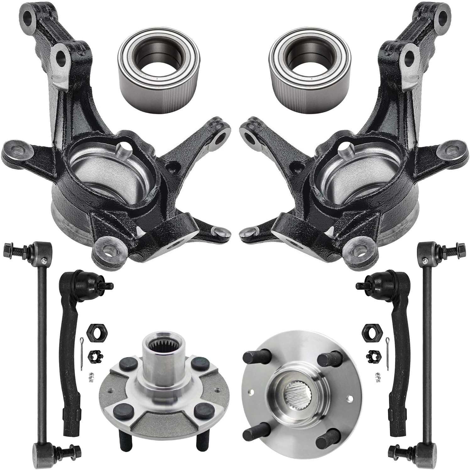 10pc Front Steering Knuckles Wheel Hub and Bearings Suspension Kit