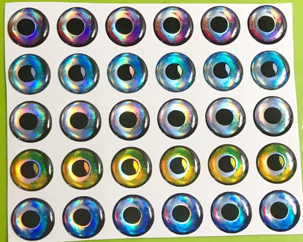 Brule 3-D Holographic Epoxy Fish Eyes (5mm-20mm) 60 Pack, Handpoured, Fishing Fly Tying Lures DIY Crafts